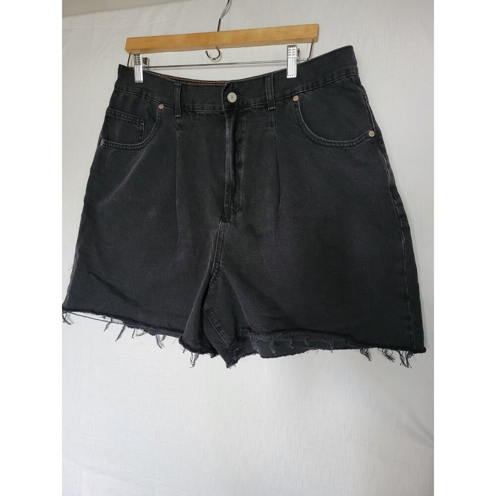 Free People Wee The Free  Women's High Rise-Distressed Shorts Black Denim XL